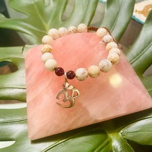 Bracelet White Bead with Rubies & Silver OM Pendant